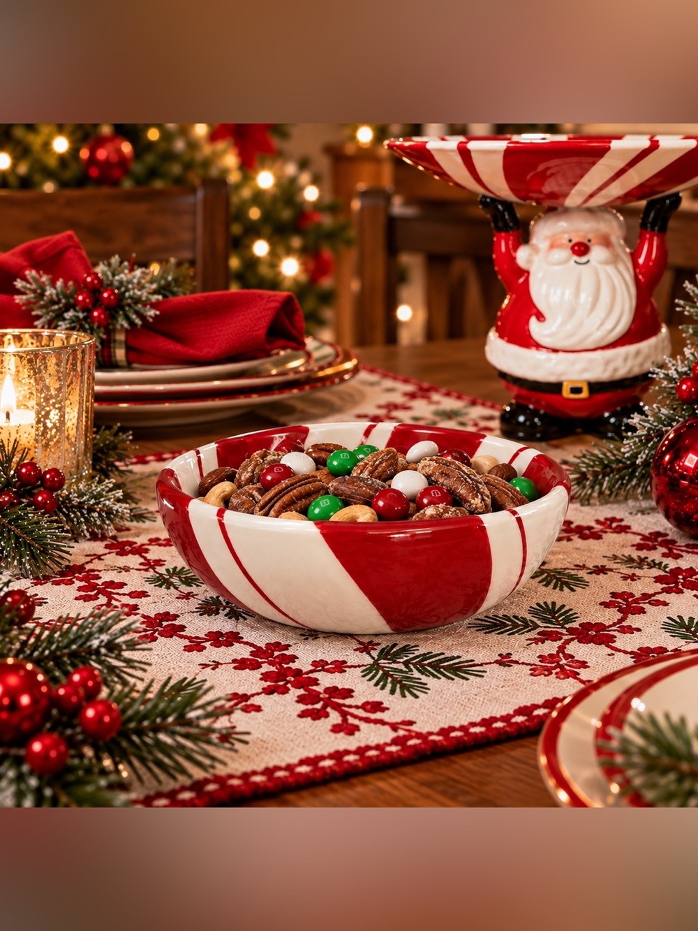 Hallmark Peppermint Striped Candy Bowl 5” Red White Christmas Holiday Dish